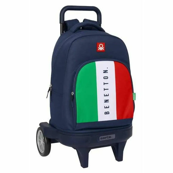 Zaino con bandiera italiana per studenti Benetton in blu marino con ruote e maniglia per un facile trasporto