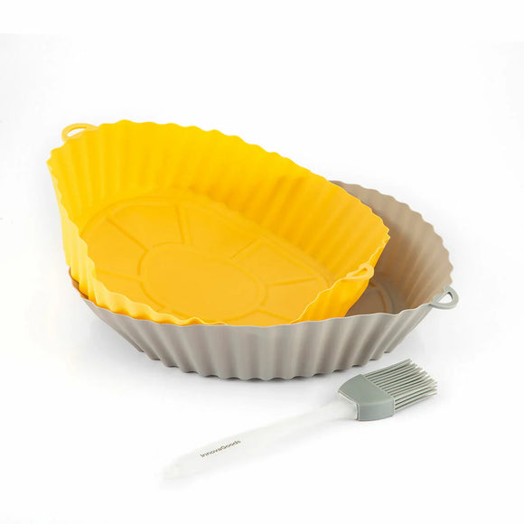 Cestini in silicone colorati con pennello, utili per come usare i cestelli in silicone per friggere sano