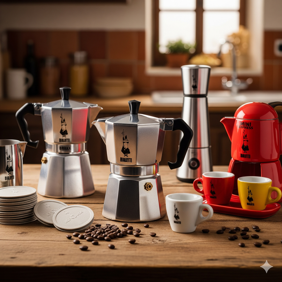 Set di caffettiere Bialetti e tazze colorate, idee regalo amanti del caffè 2024