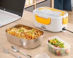 Porta Pranzo Elettrico Lunffi con pasta e insalata, ideale per pasti caldi in ufficio e in viaggio