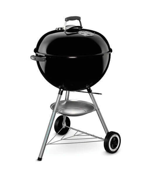 Barbecue a carbone rotondo nero con supporto e ruote per una grigliata perfetta all'aperto