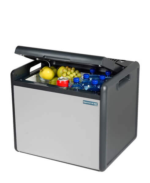 Frigorifero portatile per bevande e cibi, con contenuto di bottiglie e frutta fresca
