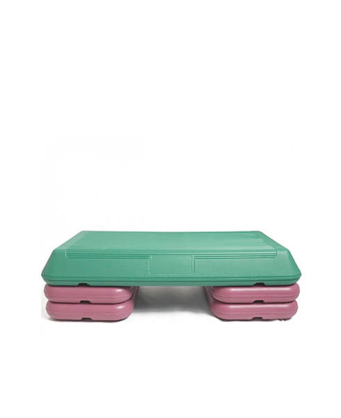 Piattaforma per step aerobico professionale in verde e rosa, ideale per allenamenti fitness