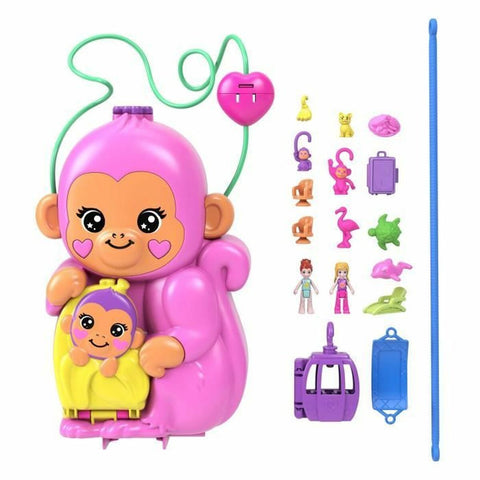 Bambolotto Bebè con Accessori Polly Pocket Mommy Monkey and Baby