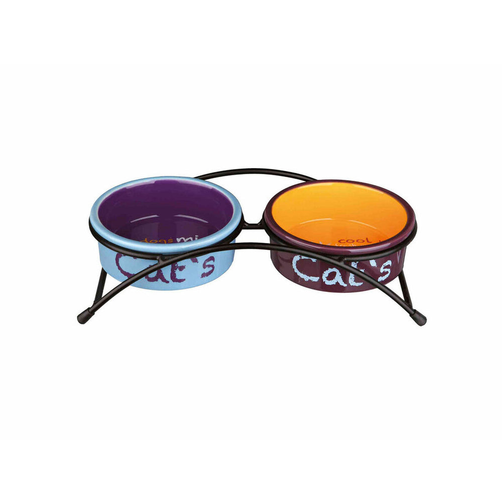 Ciotola per gatti Trixie Eat on Feet Arancio Azzurro Chiaro Lilla Ceramica Ferro Ø 12 cm (2 Unità)