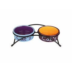 Cat Feeder Trixie Eat on Feet Orange Light Blue Lilac Ceramic Iron Ø 12 cm (2 Units)