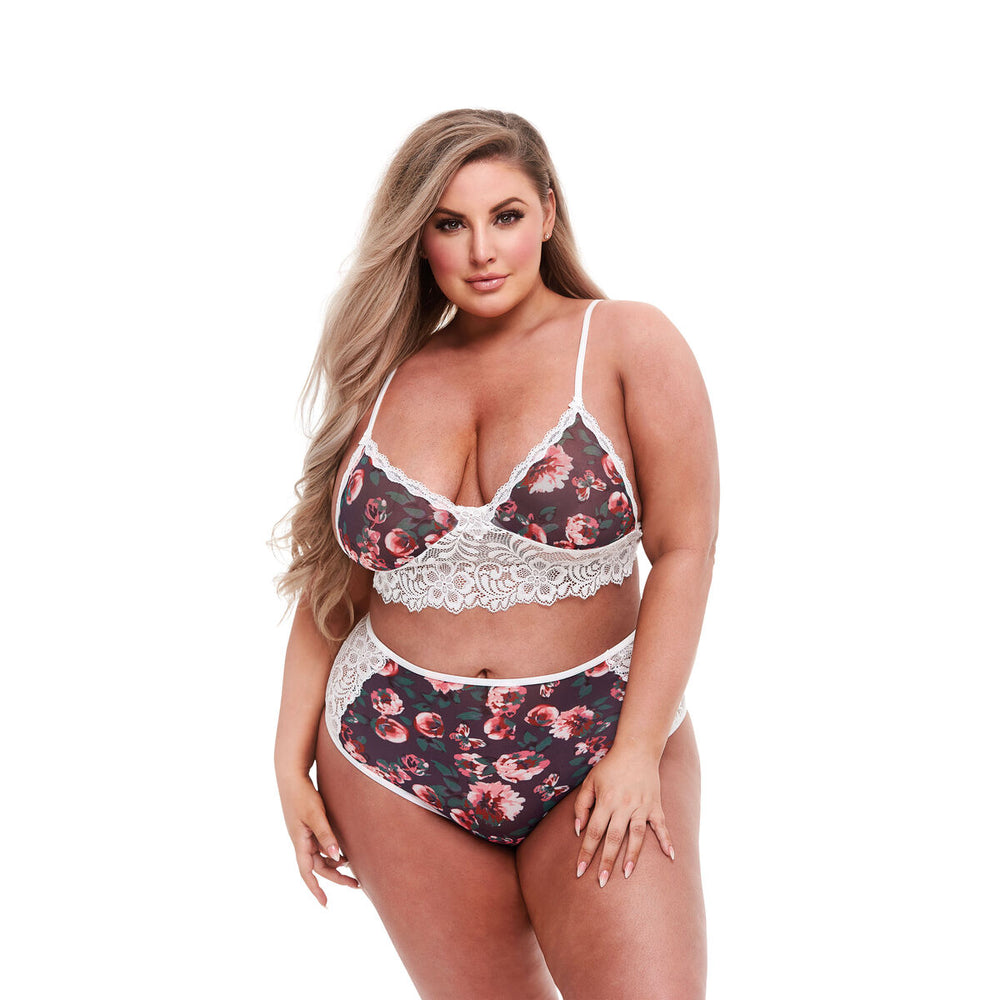 Set di Lingerie con Pizzo Baci Lingerie Floral & Lace Grigio (XL)