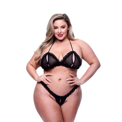 Set di Lingerie Baci Lingerie Crotchless G- Nero 2 Pezzi (Queen size)
