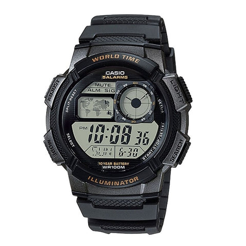 Orologio Unisex Casio WORLD TIME ILLUMINATOR - 5 ALARMS. 10 YEAR BATTERY Nero Grigio (Ø 48 mm)
