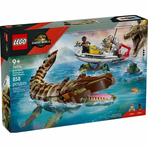 Set di Costruzioni Lego 76974 Jurassic World : Brick-Built Mosasaurus Boat Mission 858 Pezzi