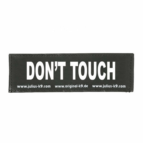 Etiquetas para arnés Julius K9 DON'T TOUCH S Blanco Negro (2 Unidades)