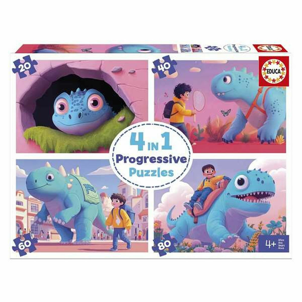 Set di 4 Puzzle Educa Dinosaurios Amistosos 20 Pezzi 40 Pezzi 60 Pezzi 80 Pezzi