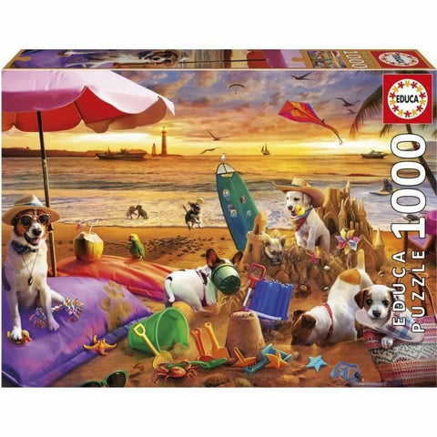 Puzzle Educa Perros jugando en la playa 1000 Pezzi