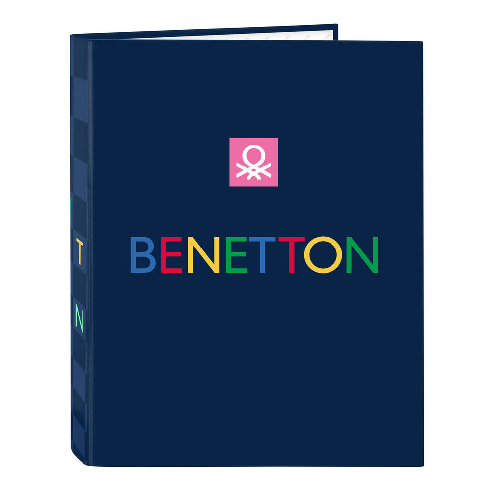Raccoglitore ad anelli Benetton Damero Blu Marino A4 26.5 x 33 x 4 cm