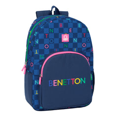 Zaino Scuola Benetton Damero Blu Marino 30 x 46 x 14 cm