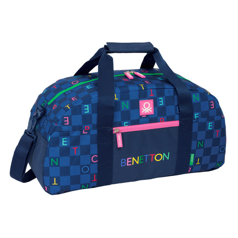 Borsa da Palestra Benetton Damero Blu Marino 50 x 26 x 20 cm