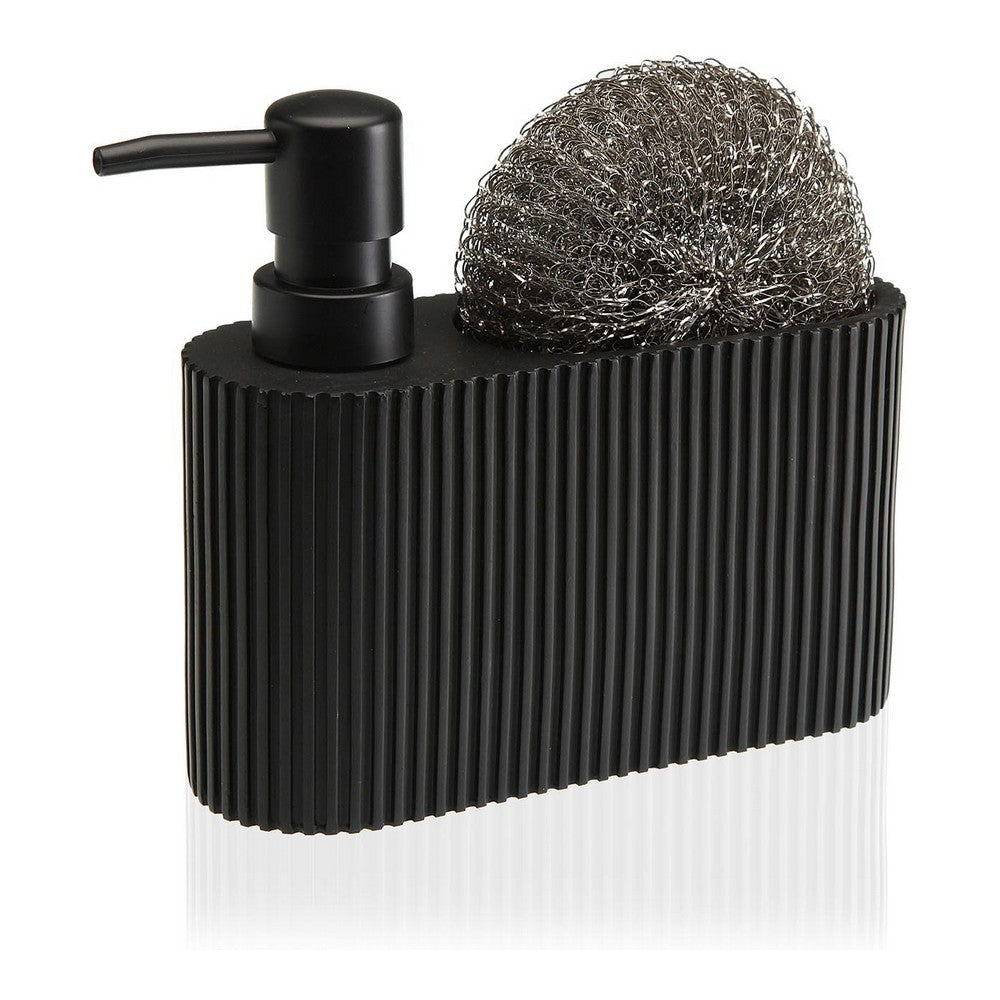 Dispenser di Sapone 2 in 1 per Lavandino Versa Resina Ceramica 5,5 x 15,5 x 16,5 cm Nero