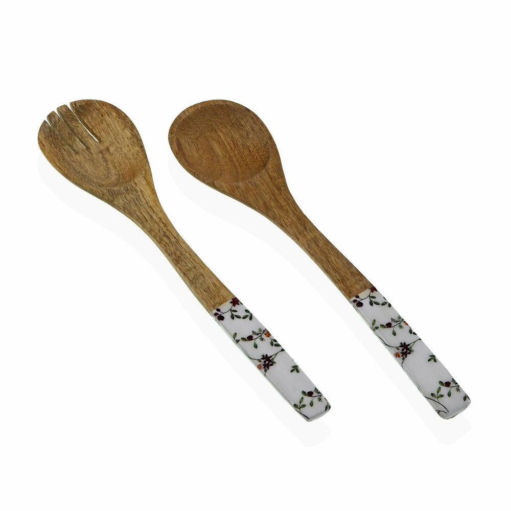 Set di Utensili da Cucina Versa Bambù Porcellana Legno di mango 6 x 1 x 30 cm Fiori Campo