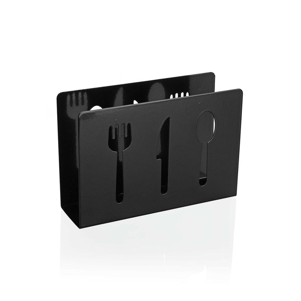Servilletero Versa Negro Metal Cerámica Acero Hierro 4,5 x 10 x 15 cm Cubiertos