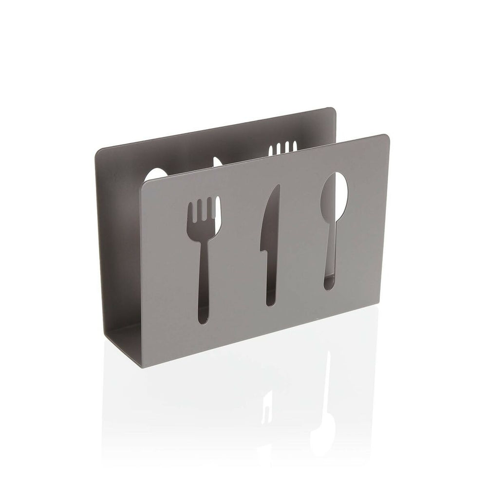 Servilletero Versa Gris Metal Cerámica Acero Hierro 4,5 x 10 x 15 cm Cubiertos