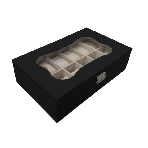 Caja para Relojes Versa Negro Poliuretano Papel Espejo Madera MDF 20 x 8,5 x 32,5 cm