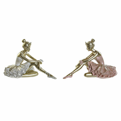 Statua Decorativa DKD Home Decor Ballerina di Rumba Champagne Rosa Bianco Resina (13.5 x 7.5 x 9 cm) (2 pcs)