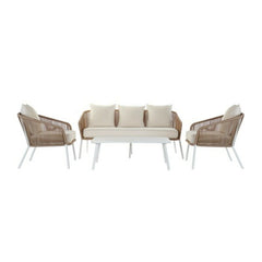 Divano e Tavolo DKD Home Decor MB-179038 Giardino Beige Metallo Alluminio Corda 151,5 x 72 x 70 cm (4 pcs)