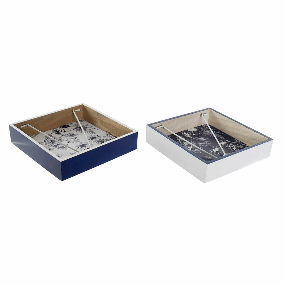 Portatovagliolo DKD Home Decor Metallo Bianco Blu Marino Legno MDF (2 pcs)