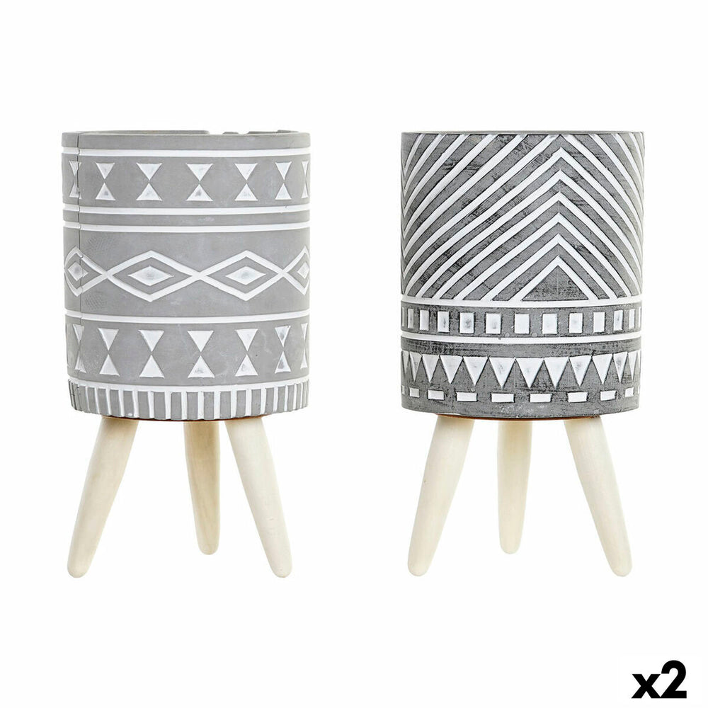 Vaso DKD Home Decor Grigio Cemento Bianco Pino Boho (14,3 x 14,3 x 26,2 cm) (2 Unità)