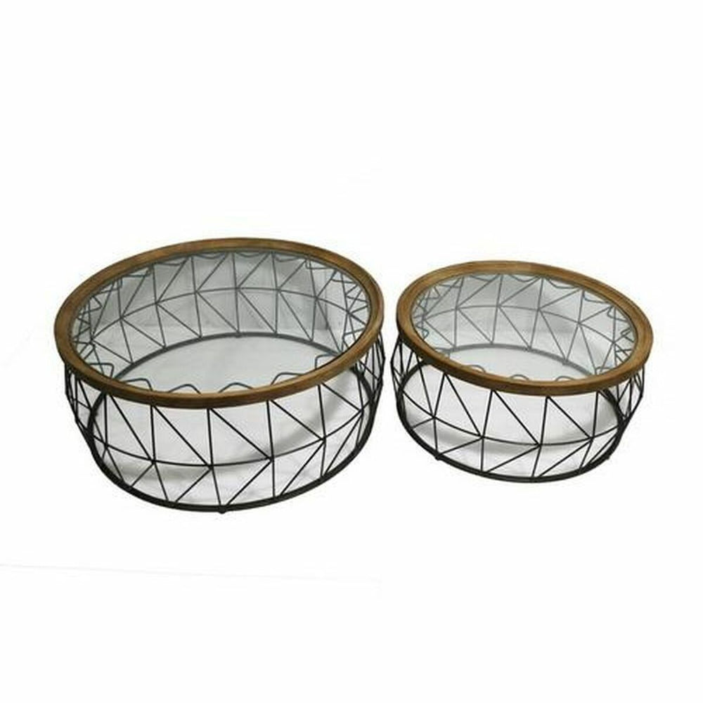 Set di 2 tavoli DKD Home Decor Nero Naturale 100 x 100 x 43 cm