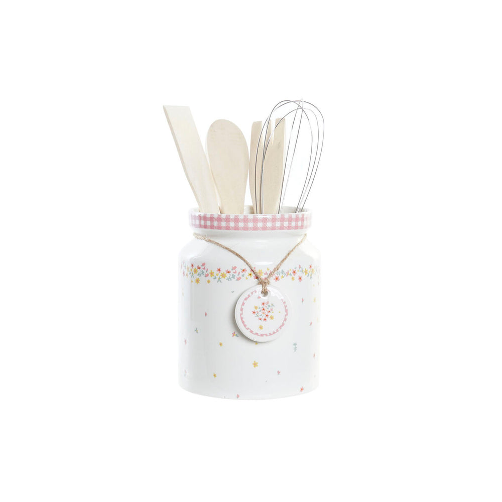 Juego de Utensilios de Cocina DKD Home Decor Dolomita Madera MDF 12 x 12 x 22 cm Flores