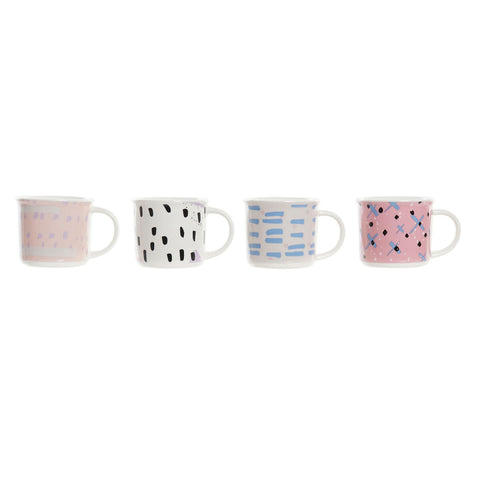 Tazza Mug DKD Home Decor Nero Azzurro Rosa Bianco Gres (310 ml) (4 Unità)