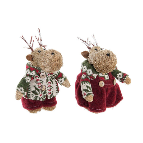 Decorazione Natalizia DKD Home Decor Poliestere Renna (9 x 12 x 15 cm) (2 Unità)