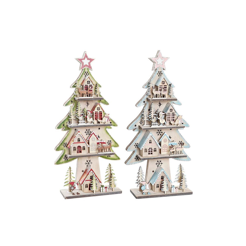 Albero di Natale DKD Home Decor Rosso Albero Azzurro Rosa Legno Verde (23 x 9 x 47 cm) (2 Unità)