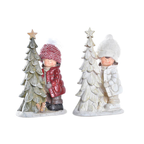 Decorazione Natalizia DKD Home Decor Poliestere Resina Porporina Bambini (17 x 11 x 27,5 cm) (2 Unità)