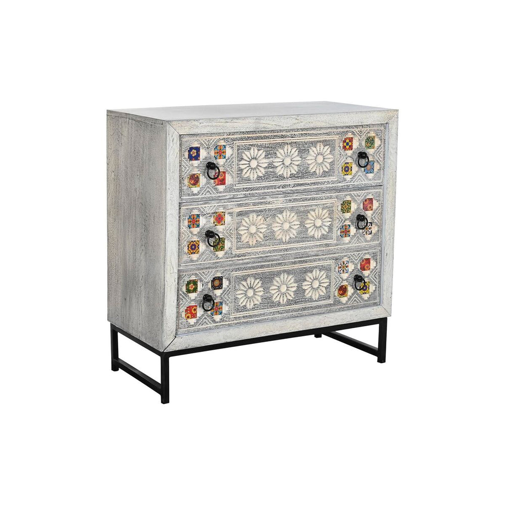 Cassettiera DKD Home Decor Ceramica Grigio Bianco Legno di mango (80 x 38 x 80 cm)