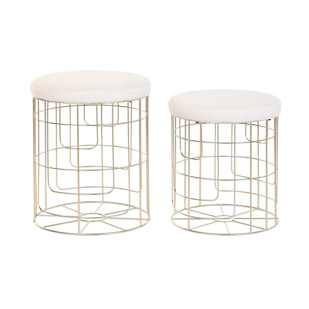 Poggiapiedi DKD Home Decor Beige Dorato Metallo Poliestere Bianco Moderno (38 x 38 x 44 cm) (35 x 35 x 40 cm)