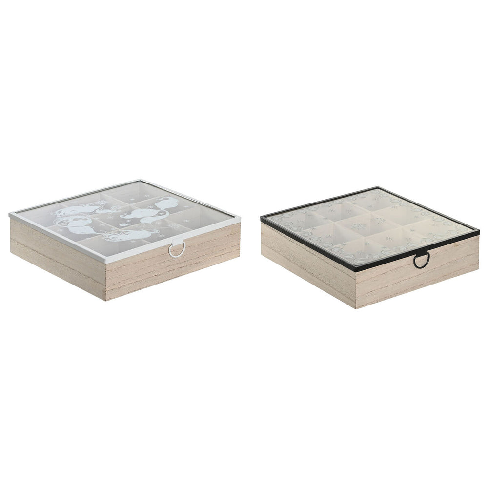 Scatola per Infusioni DKD Home Decor Azzurro Bianco Nero Naturale Metallo Cristallo Legno MDF 24 x 24 x 6,5 cm (2 Unità)
