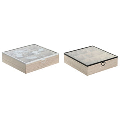 Scatola per Infusioni DKD Home Decor Azzurro Bianco Nero Naturale Metallo Cristallo Legno MDF 24 x 24 x 6,5 cm (2 Unità)