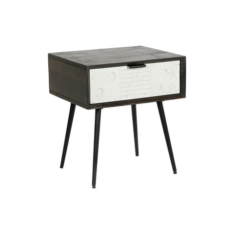 Comodino DKD Home Decor 45 x 38 x 50 cm Nero Metallo Bianco Legno di mango Wengue