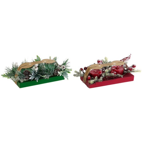 Candela DKD Home Decor Rosso Verde 5,5 x 5,5 x 6,5 cm (2 Unità)