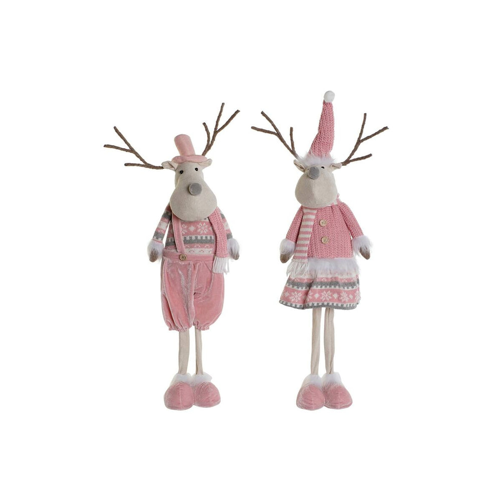 Decorazione Natalizia DKD Home Decor Bianco Marrone Rosa Renna 17 x 12 x 66 cm (2 Unità)