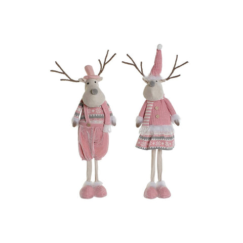Decorazione Natalizia DKD Home Decor Bianco Marrone Rosa Renna 17 x 12 x 66 cm (2 Unità)