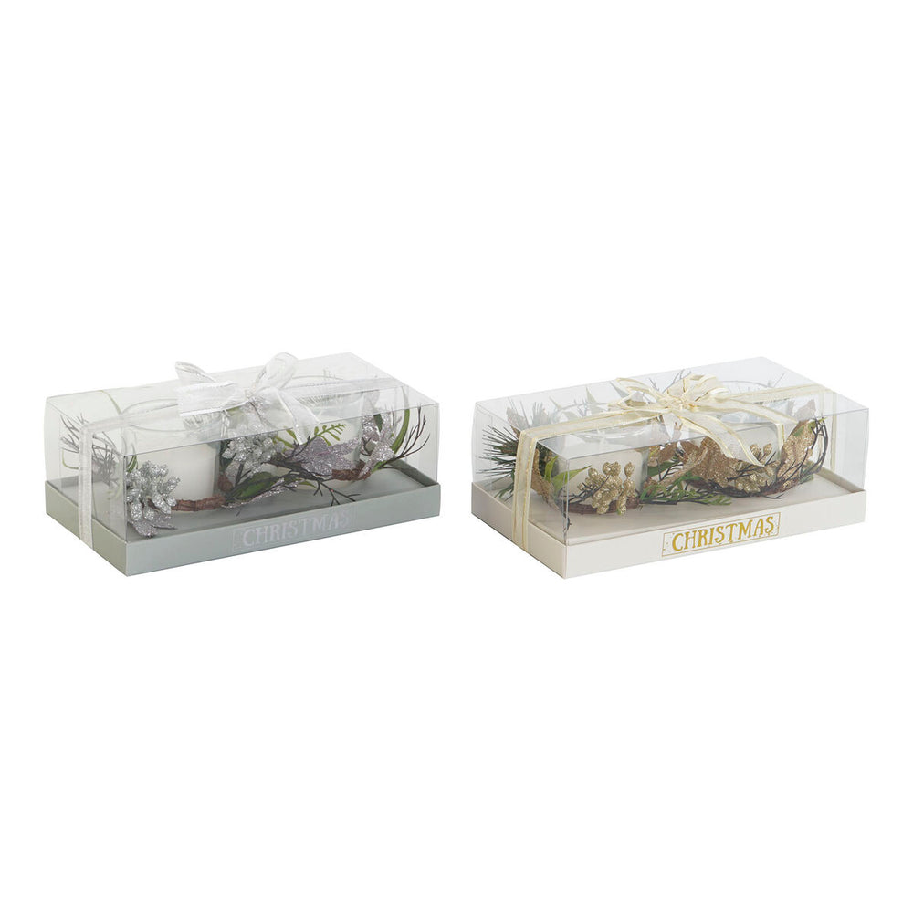 Set di Candele DKD Home Decor Dorato Argentato Natale 10 x 10 x 7 cm (2 Unità)