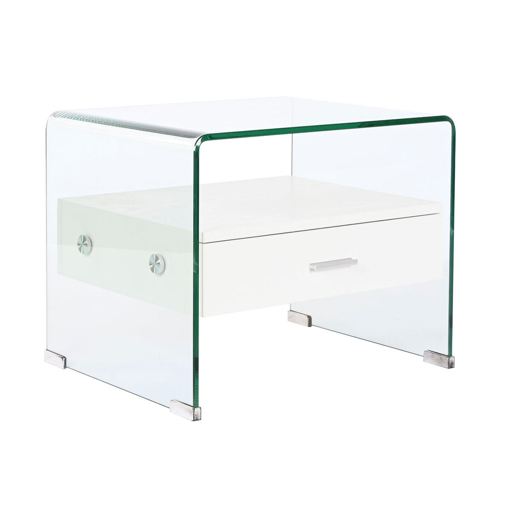 Comodino DKD Home Decor Bianco Trasparente Cristallo Legno MDF 50 x 40 x 45,5 cm