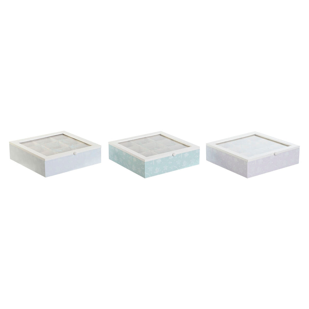 Scatola per Infusioni DKD Home Decor Azzurro Bianco Verde Lilla Metallo Cristallo Legno MDF (3 Unità)