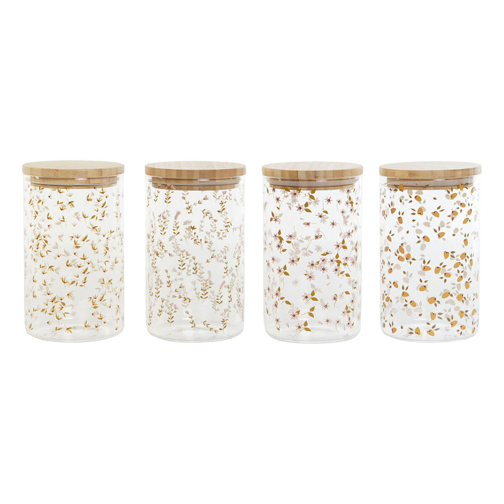 Tin DKD Home Decor Bamboo Borosilicate Glass Shabby Chic 1 L 10 x 10 x 17 cm (4 Units)