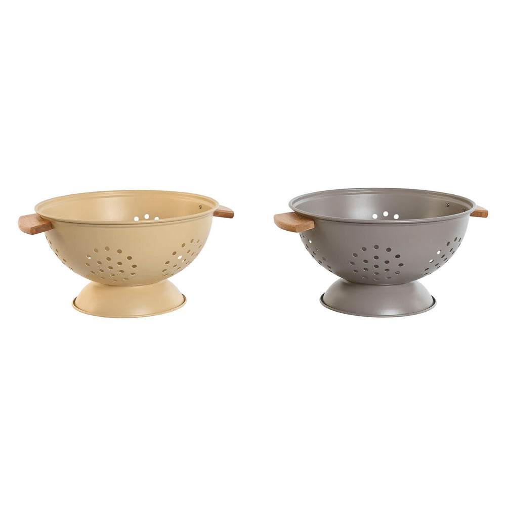 Scolapasta Home ESPRIT Beige Grigio Bambù Acciaio inossidabile 30 x 24,5 x 14 cm (2 Unità)