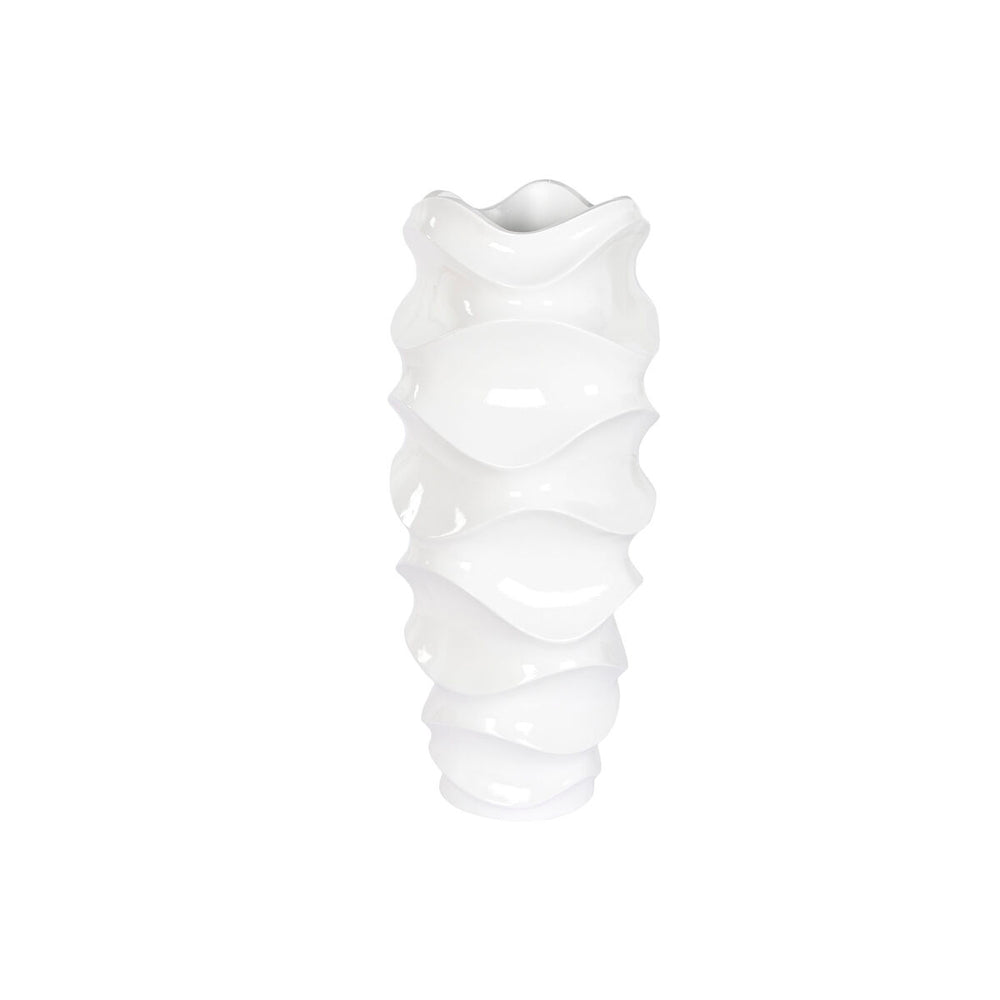 Vaso Home ESPRIT Bianco Fibra di Vetro Onde 44 x 44 x 101 cm