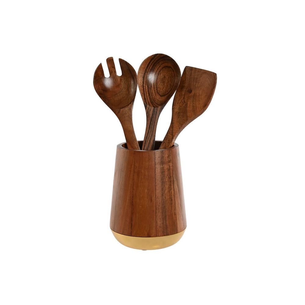 Pot for Kitchen Utensils Home ESPRIT Stainless steel Acacia 13 x 13 x 16,5 cm 4 Pieces
